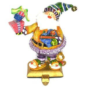 Santa Claus Stocking Holder Cast Metal Decorative Embellishments Christmas Decor